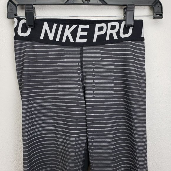 Nike Pro Womens Size S Colorblock Athletic Tights Black And Gray Stripe And Mesh - Picture 3 of 10
